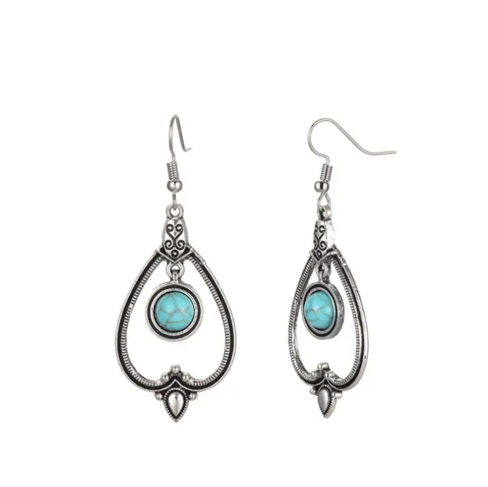 Bohemian Turquoise Silver Earrings - Picture 3 of 6